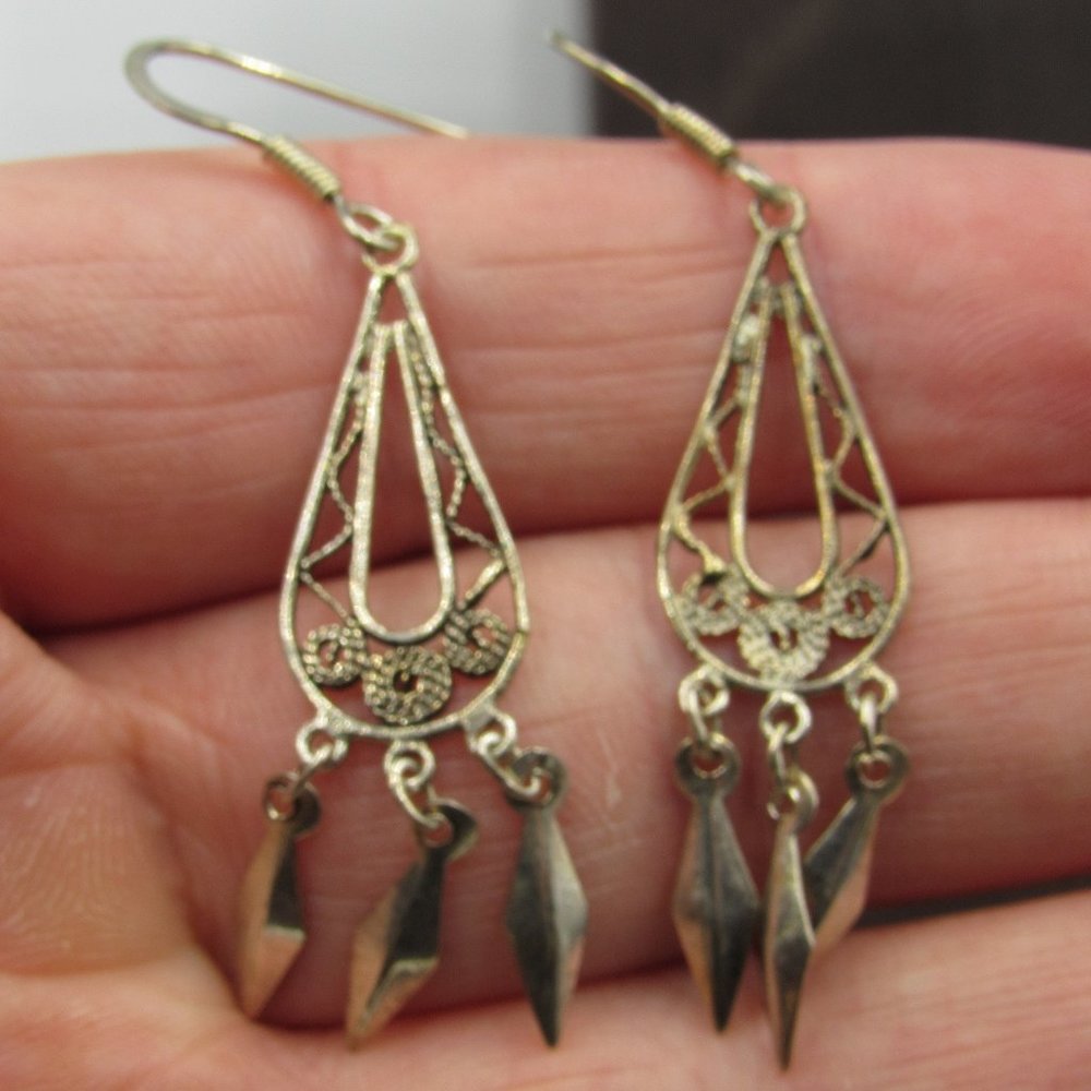 Sterling Rustic Unique Style Dangle Earrings - image 1